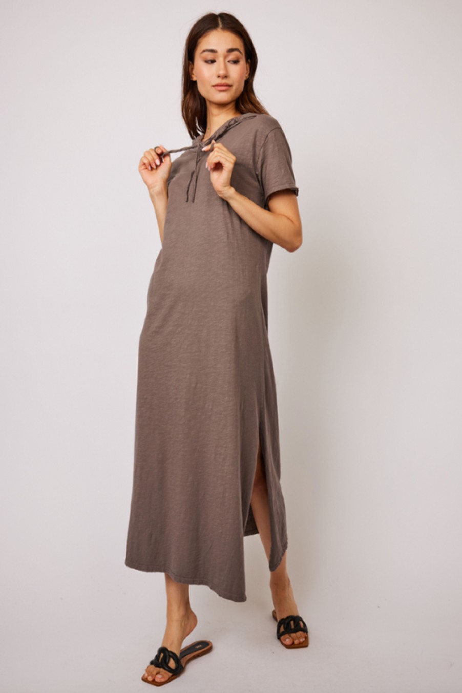 Clothing Pistache | Pistache, Slub Long Hoodie Dress W/ Slit Sides