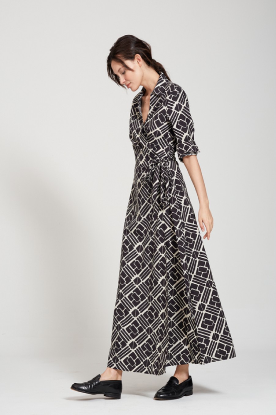 Clothing 0039 Italy | 0039 Italy, Havanna Wrap Dress- Black Abstract Print