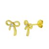 Jewelry Bamiyan | Gold Bow Stud Earrings With Cubic Zirconia