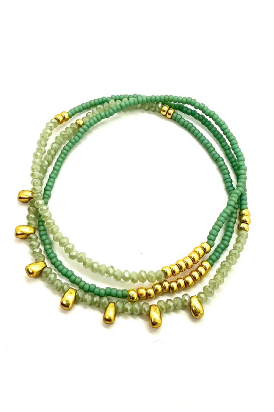 Jewelry The Makery Collection | The Makery, Beaded Triple Wrap Bracelet- Aqua With Gold Drops