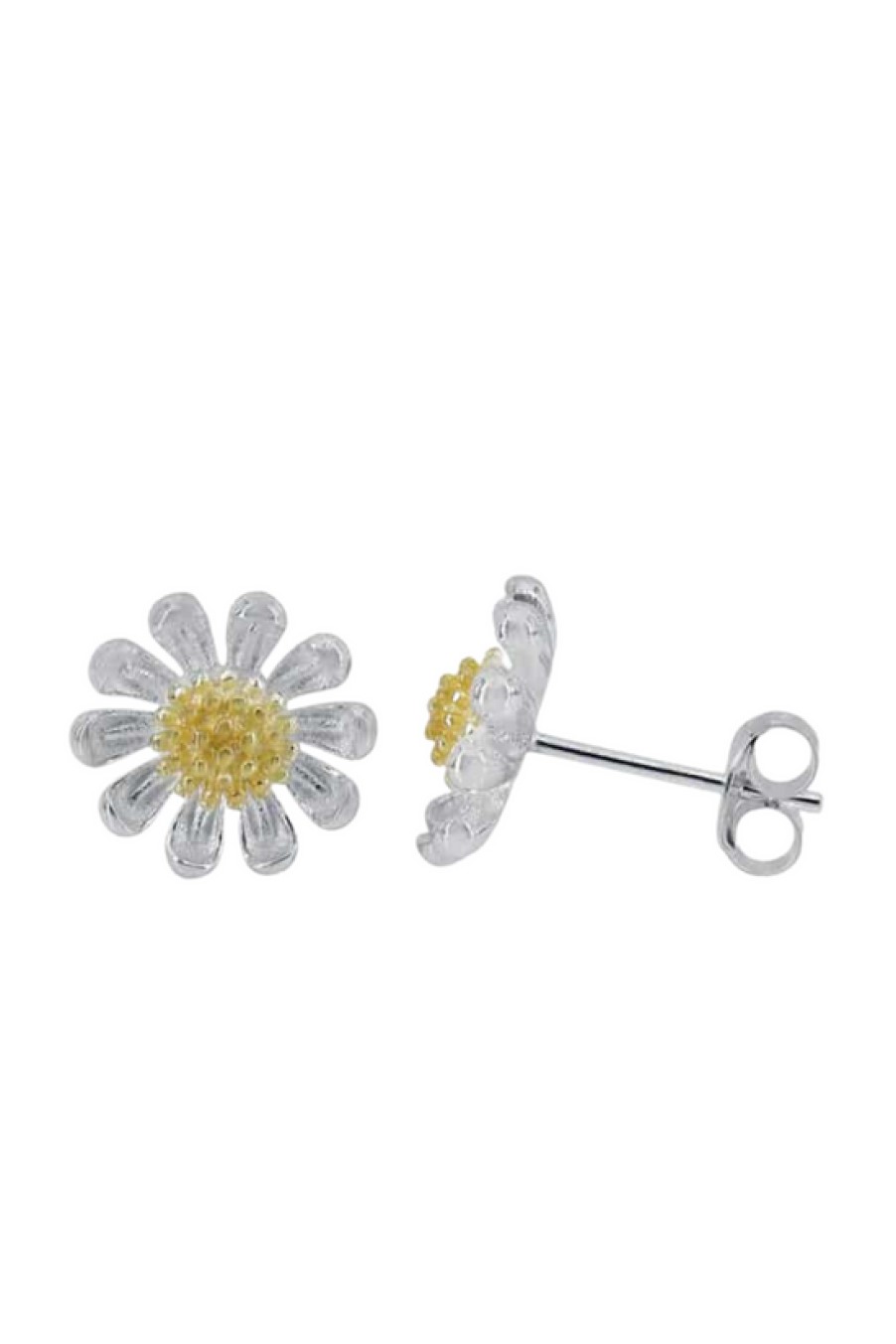 Jewelry Bamiyan | Silver Two-Tone Flower Stud Earrings