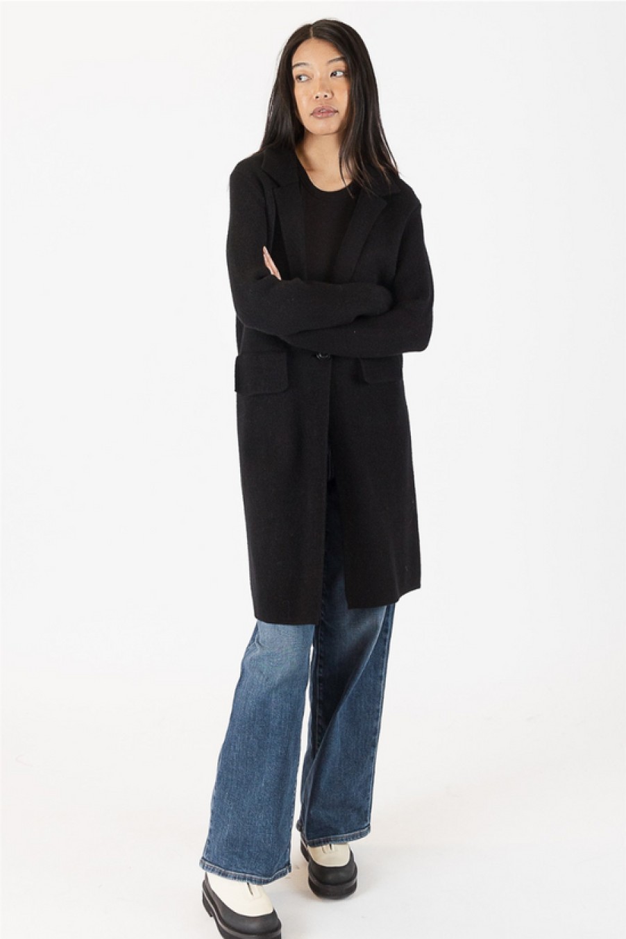 Clothing Lyla+Luxe | Lyla+Luxe, Fiona Fitted Knit Coat- Black