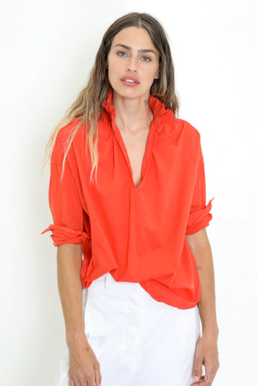 Clothing A Shirt Thing | A Shirt Thing, Penelope Ruffle Shirt- Mandarin