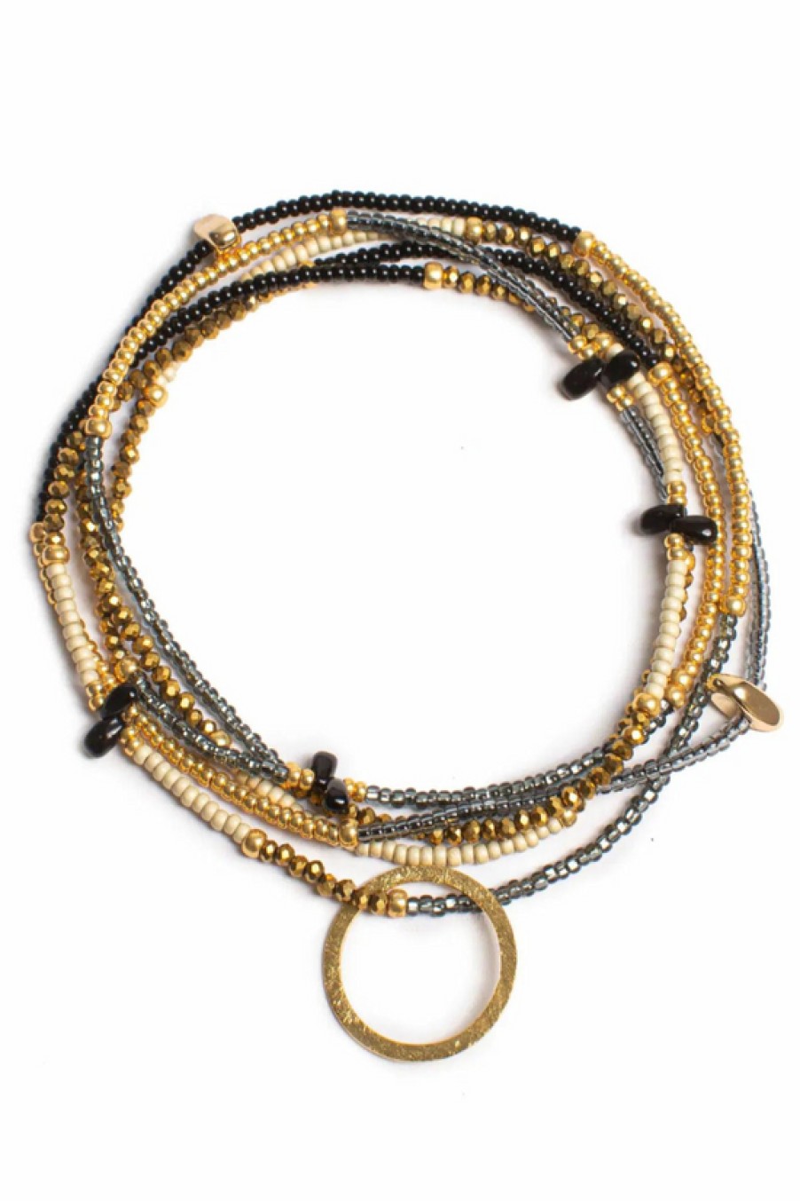 Jewelry The Makery Collection | The Makery, Handmade Beaded Heartstring Necklace- Black & Gold