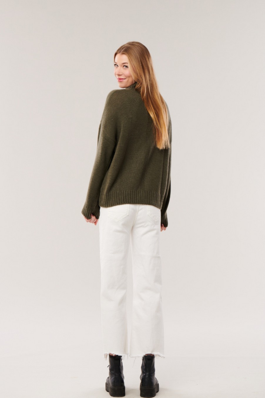 Clothing Snapdragon Designs | Cashmere T-Neck Sweater- Army