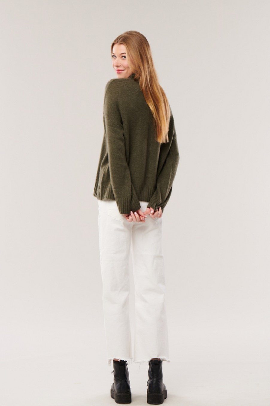 Clothing Snapdragon Designs | Cashmere T-Neck Sweater- Army