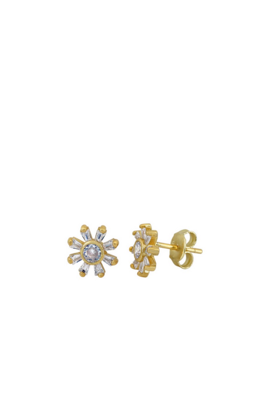 Jewelry Bamiyan | Gold 8-Petal Flower Stud Earrings With Cubic Zirconia