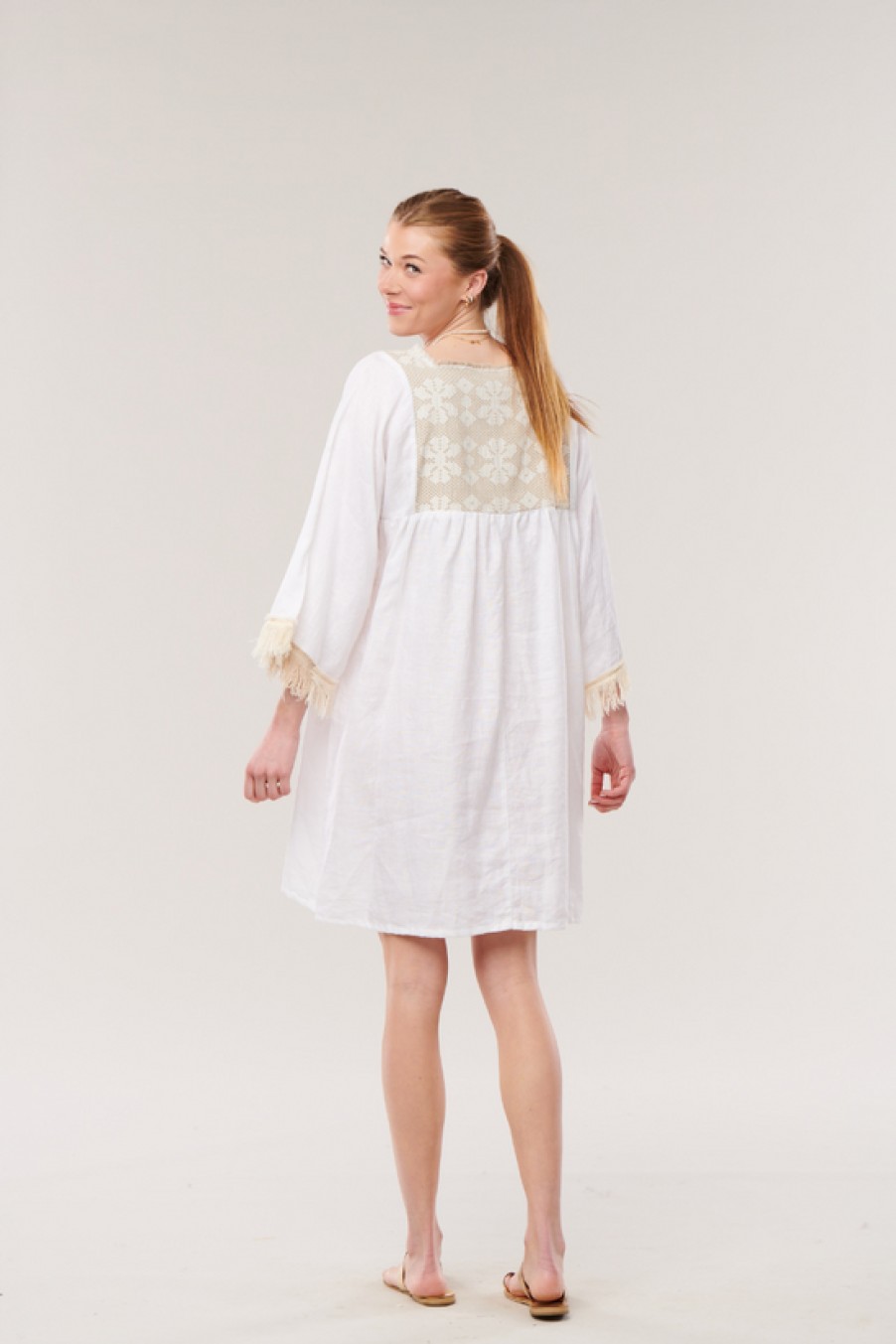 Clothing Nina Leuca | Nina Leuca, Desy Dress- White With Beige Embroidery