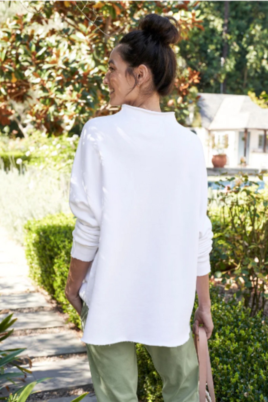 Clothing Frank u0026 Eileen | Frank & Eileen, Effie Long Sleeve Funnel Neck Capelet- White