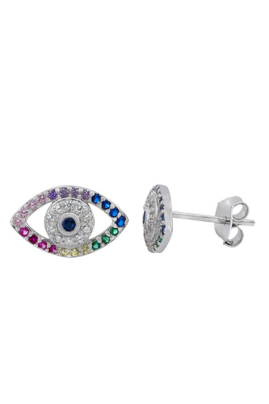 Jewelry Bamiyan | Silver Rainbow Evil Eye Stud Earrings