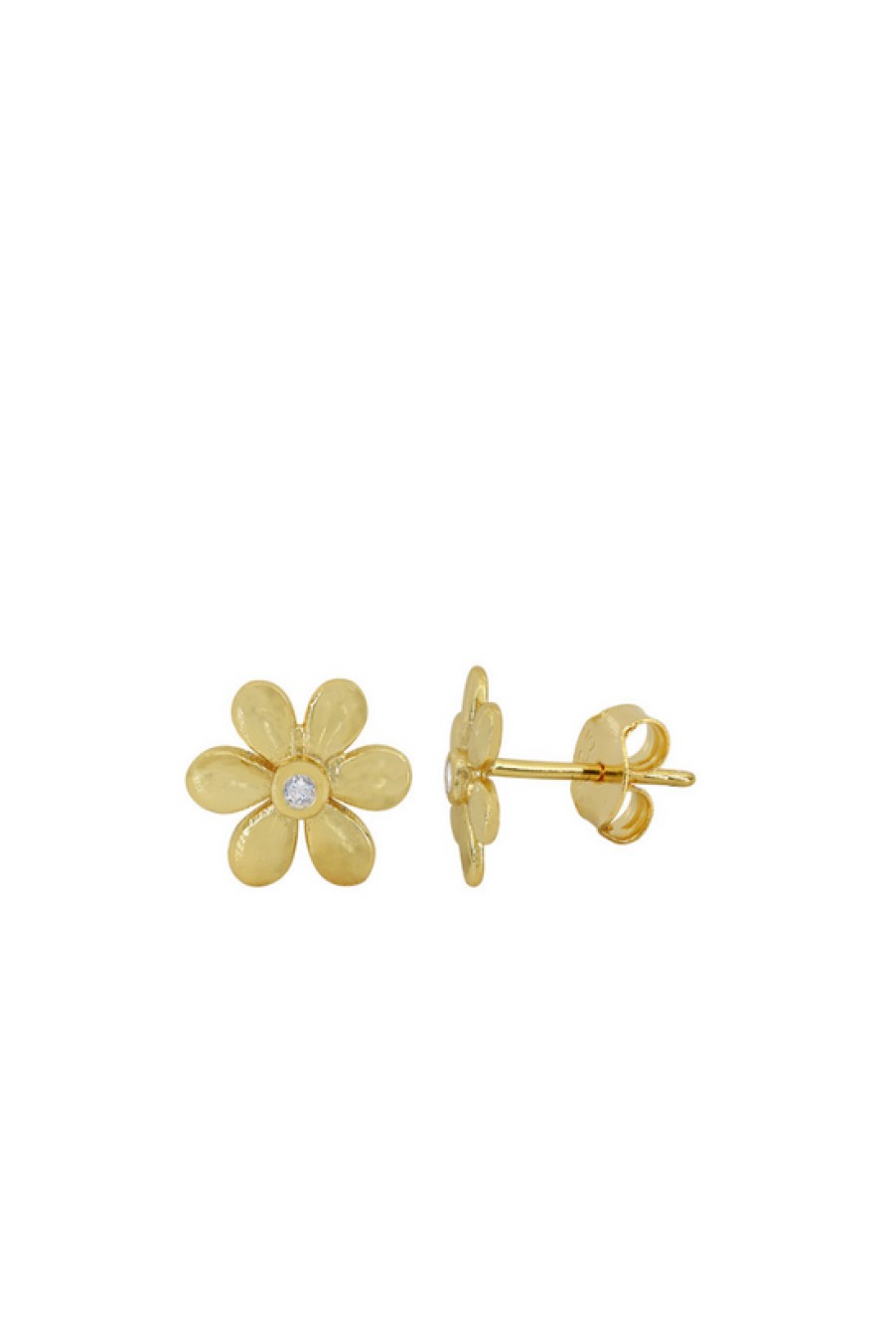 Jewelry Bamiyan | Gold Floral Stud Earrings With Cubic Zirconia Center