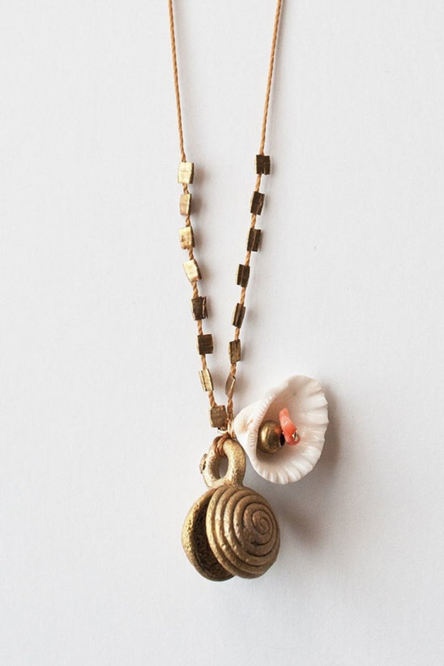 Jewelry See Real Flowers | Shell With Brass Bell Necklace