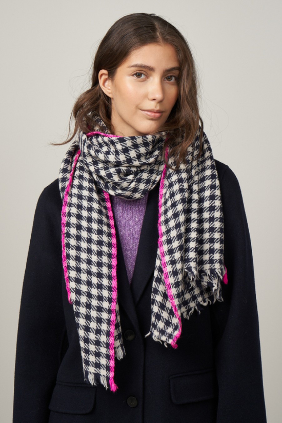 Accessories Hartford | Hartford, Plaid Wool Scarf- Navy