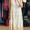 Clothing Greek Archaic Kori | Greek Archaic Kori, Sleeveless Long Feather Dress- White/Gold