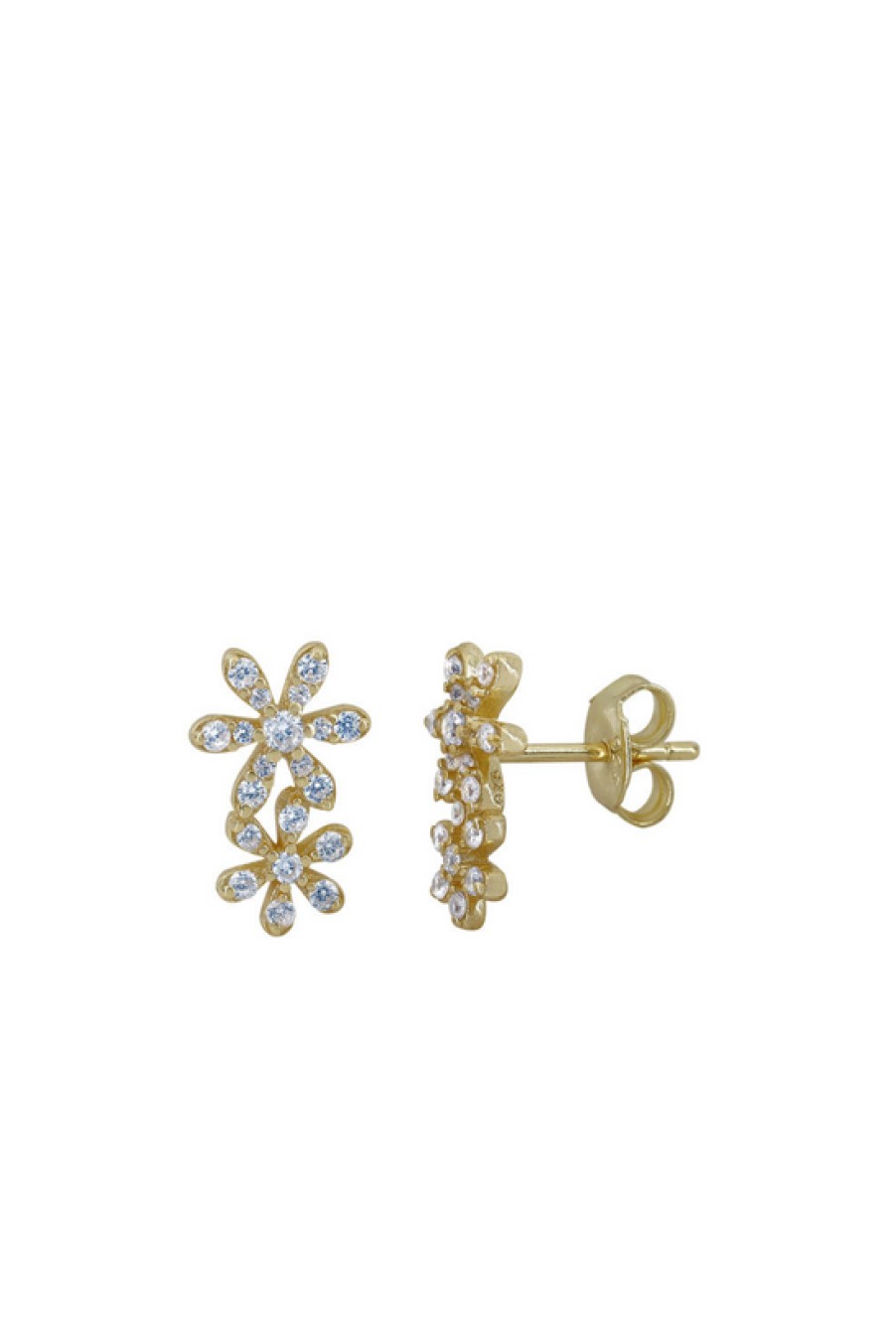 Jewelry Bamiyan | Gold Double Flower Stud Earring With Cubic Zirconia