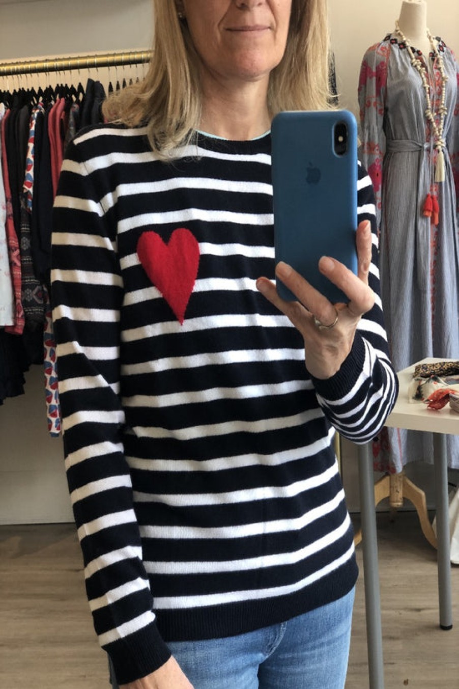 Clothing Snapdragon Designs | Heart Stripe Crew Sweater- Inkwell