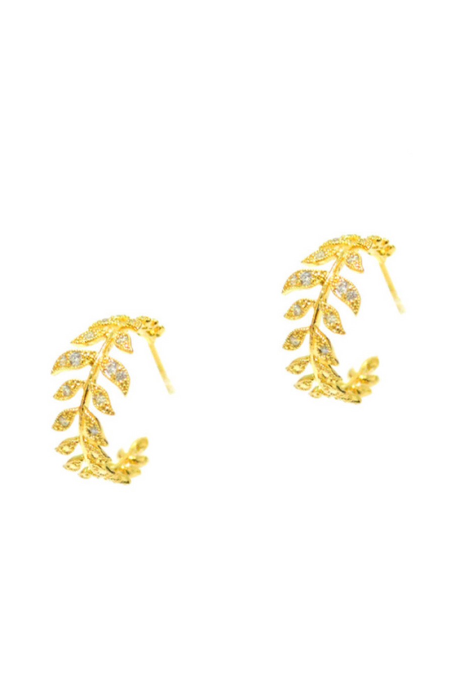 Jewelry TAI | Tai, Gold Cubic Zirconia Feather Hoop Earrings