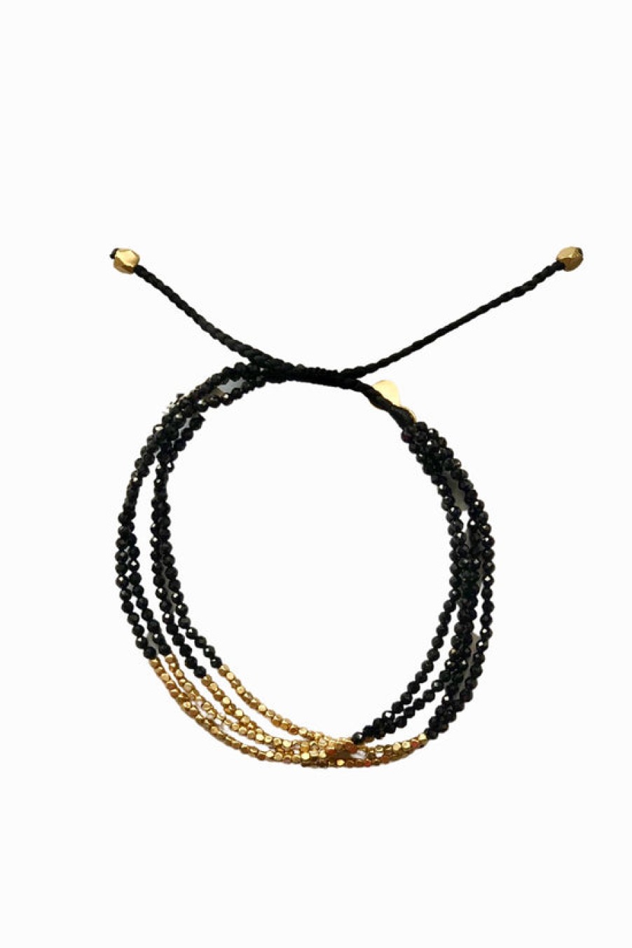 Jewelry TAI | Tai, Black Spinnel Multi Stand Bracelet With Brass Centre