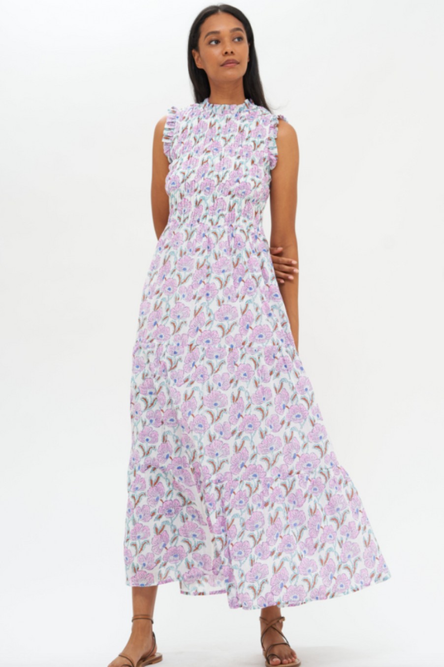 Clothing Oliphant | Oliphant, Sleeveless Smocked Maxi Dress- Lilac Lucia