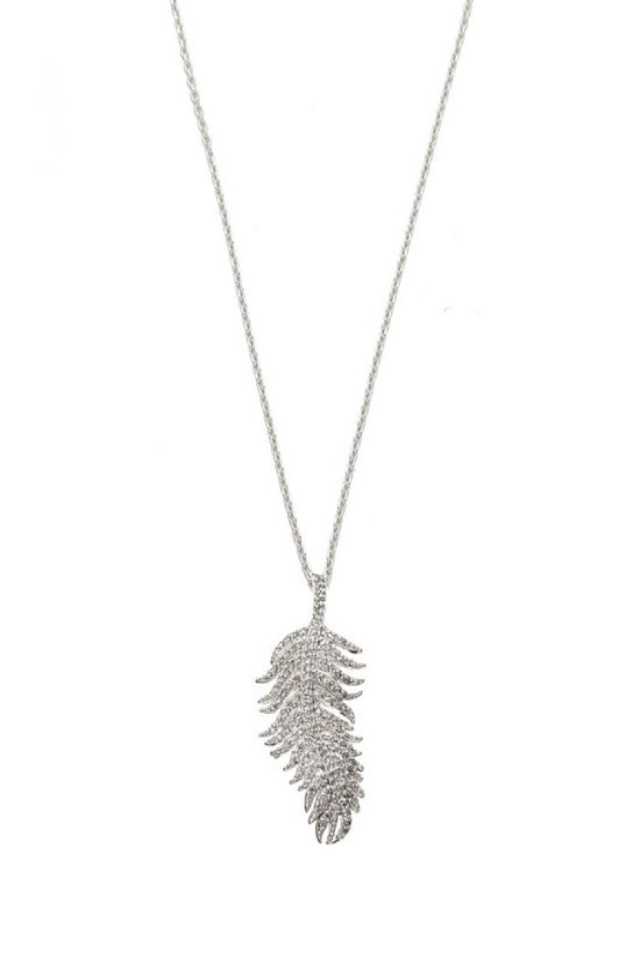 Jewelry TAI | Tai, Simple Silver Chain Necklace With Cubic Zirconia Feather