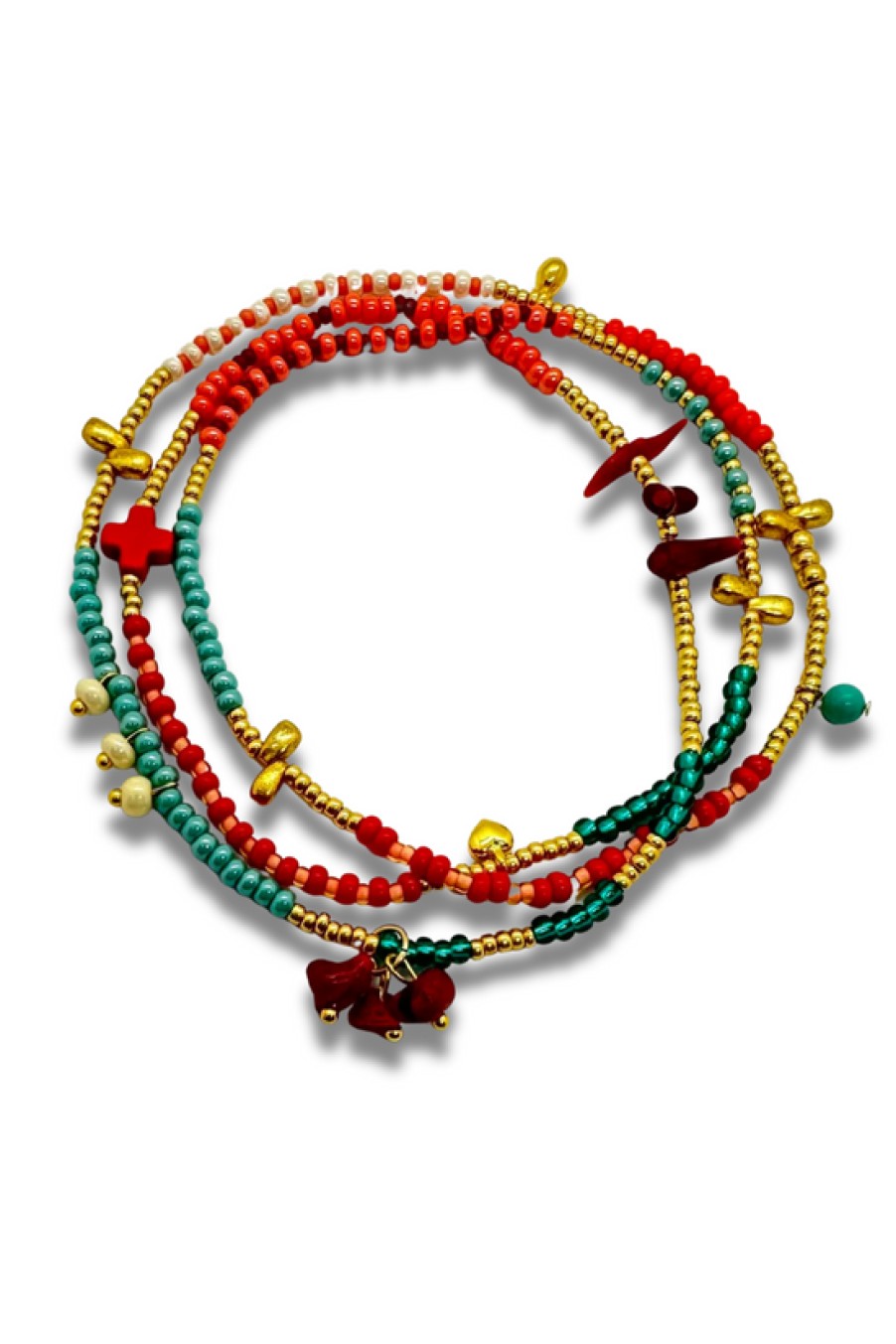 Jewelry The Makery Collection | The Makery, Coral And Emerald Green Stripes And Bunches Loopstring Necklace