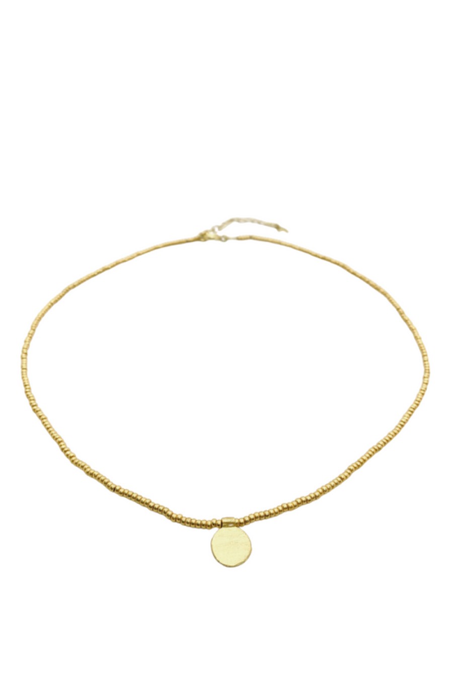 Jewelry The Makery Collection | The Makery, Short Gold Beaded Necklace With Brushed Gold Disc