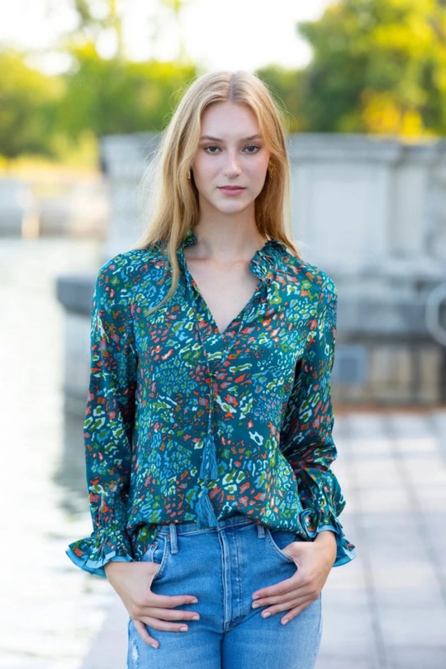 Clothing Rungolee | Rungolee, Francesca Full Sleeve Blouse- Teal On Cloud