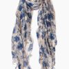 Accessories Chan Luu | Chan Luu, Indigo Blue French Floral Cashmere And Silk Scarf