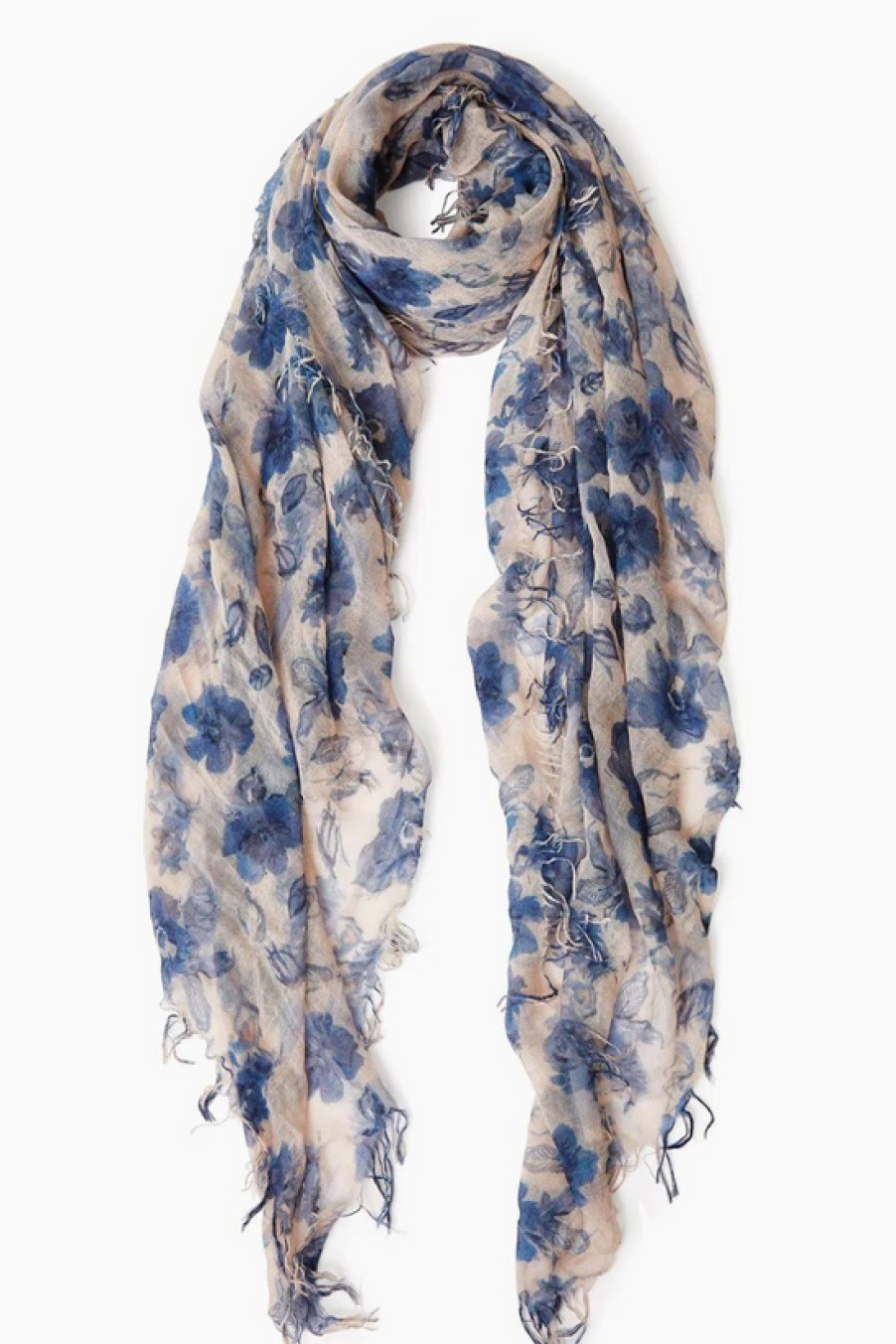 Accessories Chan Luu | Chan Luu, Indigo Blue French Floral Cashmere And Silk Scarf