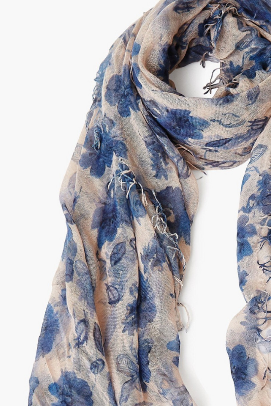 Accessories Chan Luu | Chan Luu, Indigo Blue French Floral Cashmere And Silk Scarf