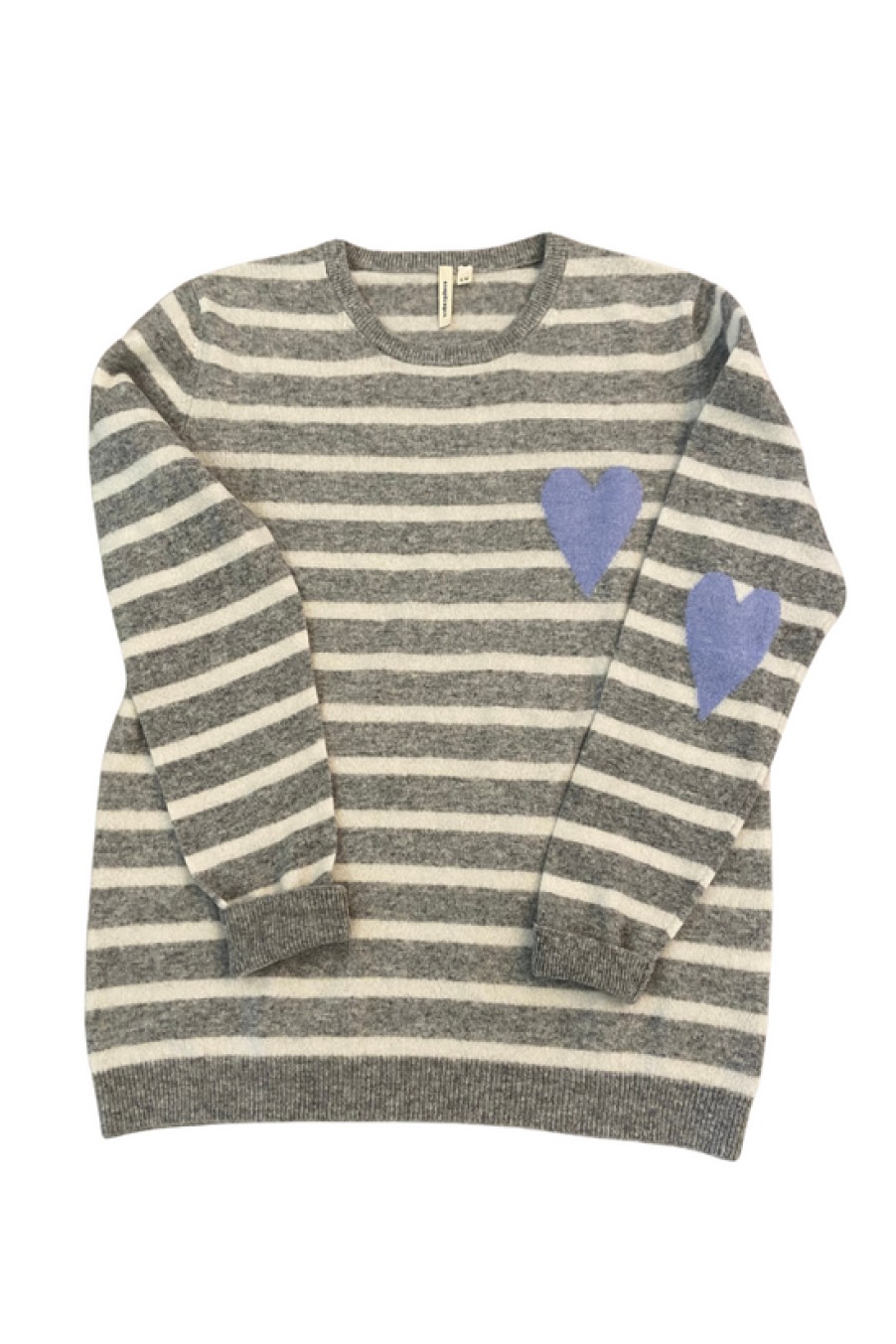 Clothing Snapdragon Designs | Heart Stripe Crew Sweater- Silver