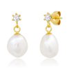 Jewelry TAI | Tai, Simple Cubic Zirconia Earrings With Pearl Drop