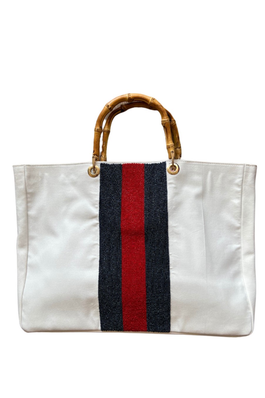 Accessories Tiana | Tiana, Tote Bag With Bamboo Handles- White/Red/Blue