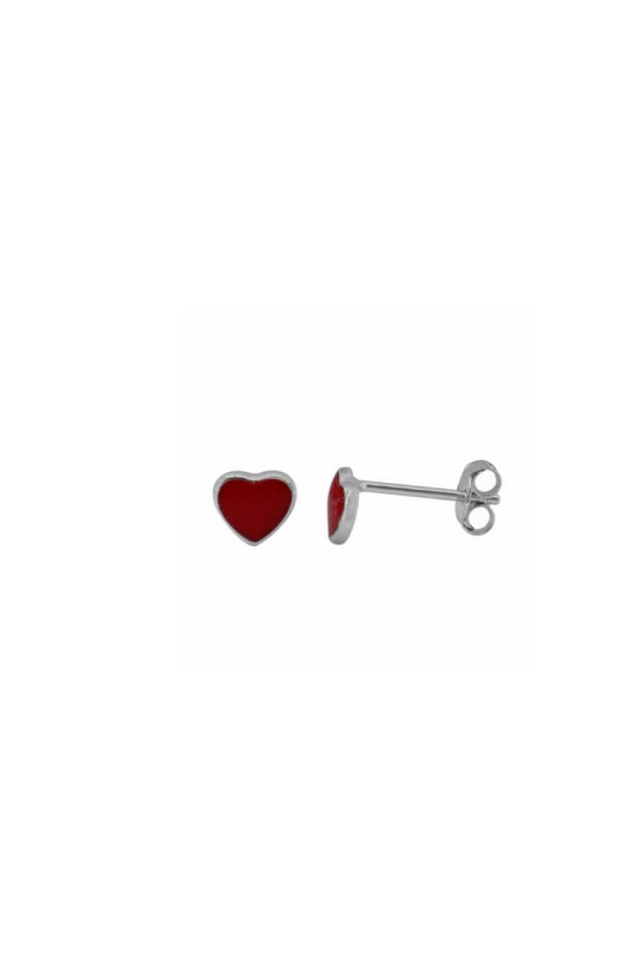 Jewelry Bamiyan | Silver & Red Enamel Heart Stud Earrings