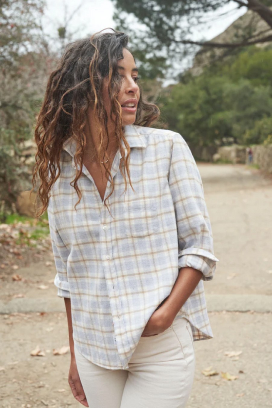 Clothing Frank u0026 Eileen | Frank & Eileen, Eileen Woven Button Up Shirt- White Plaid With Grey And Tan