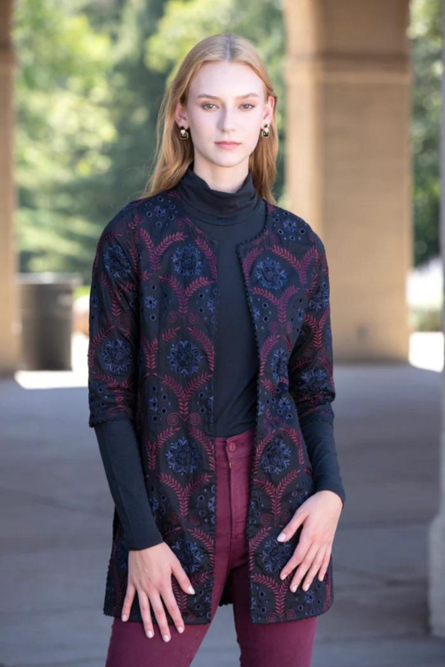 Clothing Rungolee | Rungolee, Francois Jacket- Black Sateen With Burgundy Stitching