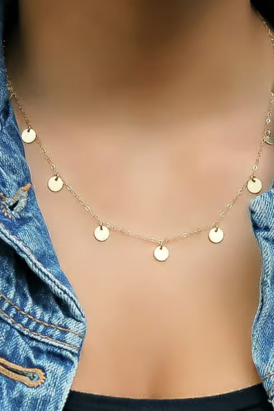 Jewelry The Makery Collection | The Makery, Gold Seven Disc Necklace With A Satin Finish