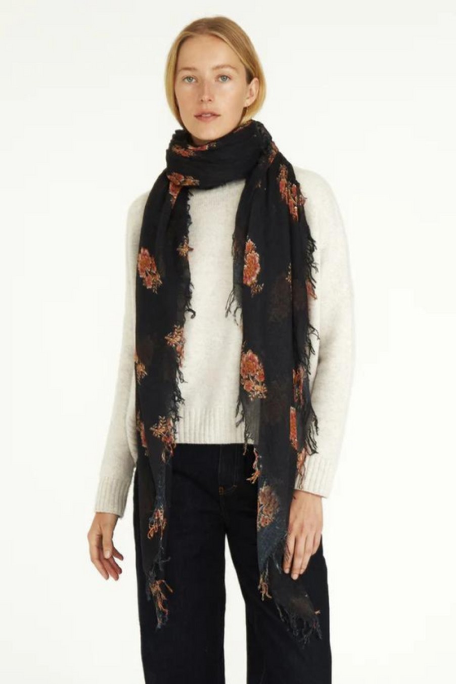 Accessories Chan Luu | Chan Luu, Hibiscus Floral Cashmere & Silk Scarf- Pageant Blue