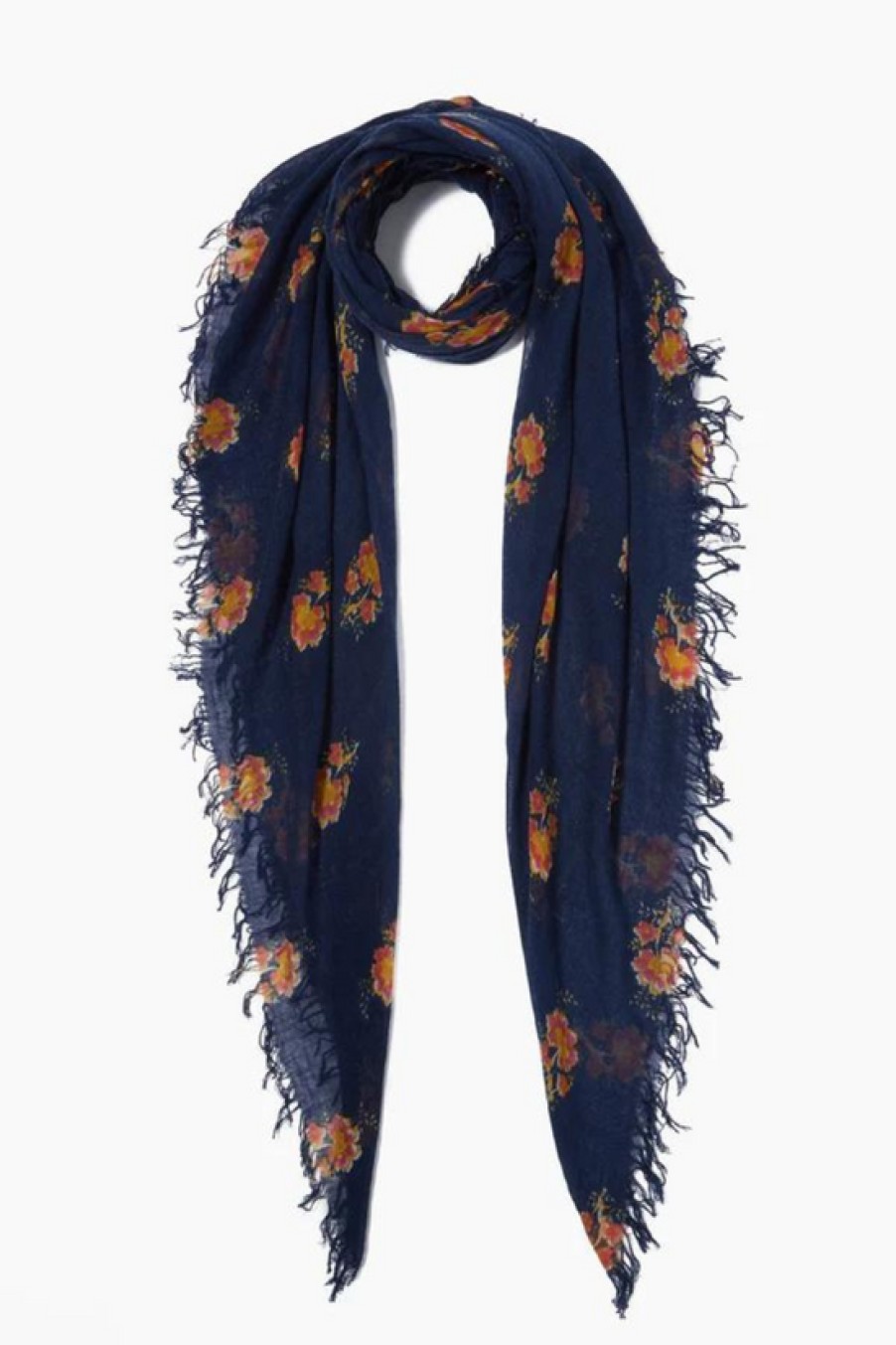 Accessories Chan Luu | Chan Luu, Hibiscus Floral Cashmere & Silk Scarf- Pageant Blue